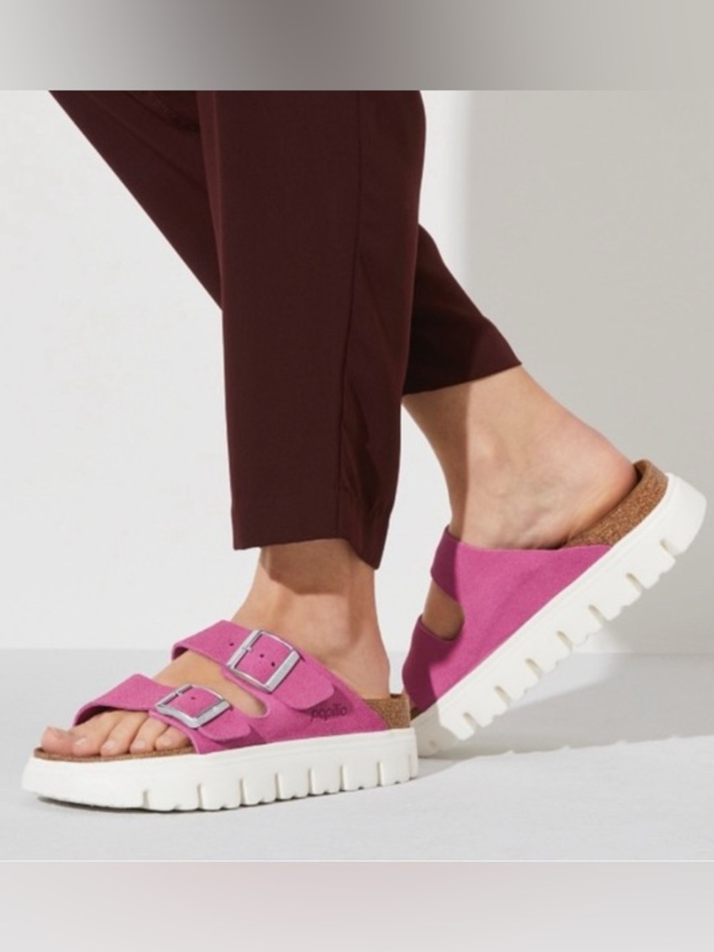Birkenstock - Papillio Arizona Chunky Heel Suede Leather Fuchsia Sandals Size 9